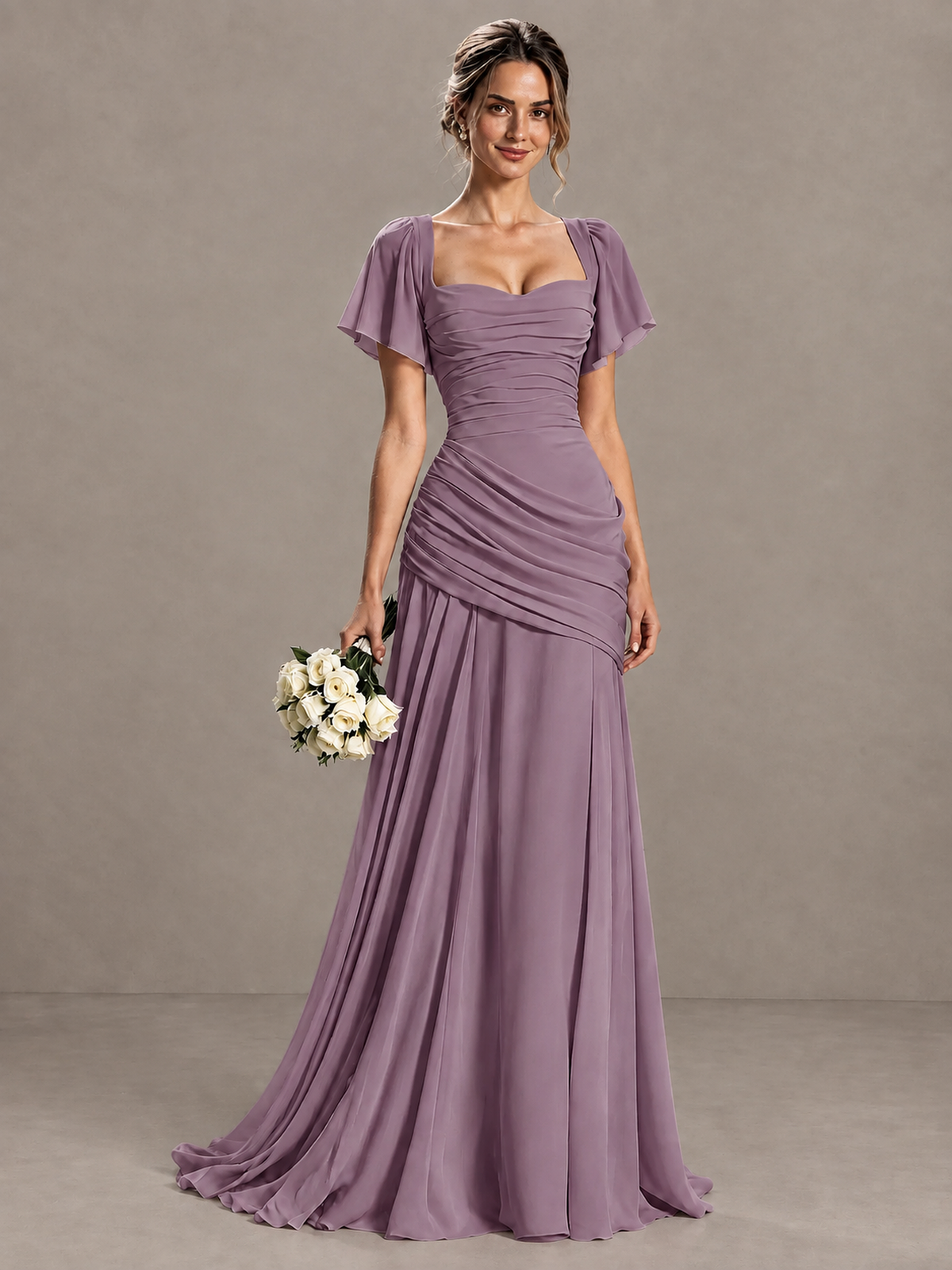 BOLODOO Wisteria Flutter Sleeve Lace-Up Back Maxi Dress - Wisteria