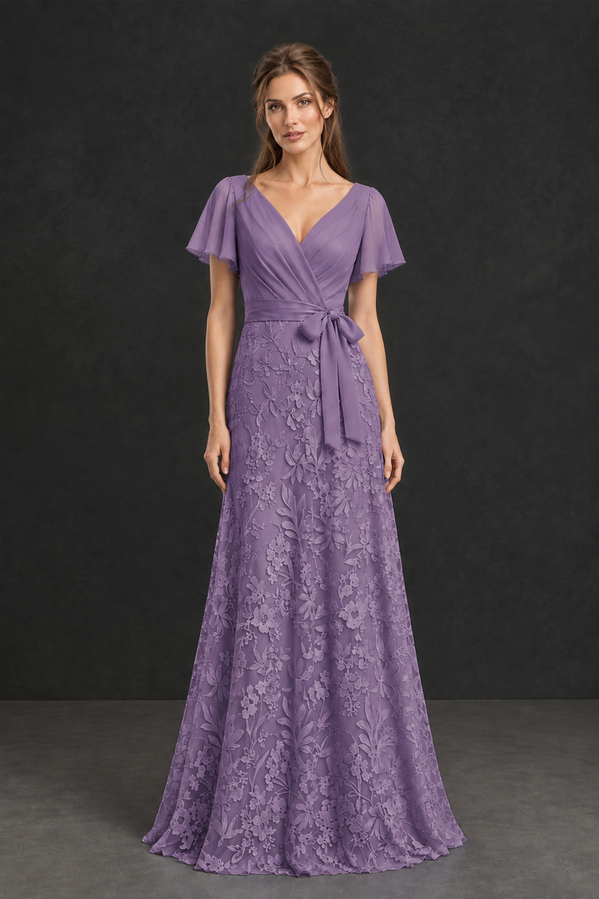 BOLODOO Wisteria Flutter Sleeve Lace Mother of the Bride Dress - Wisteria