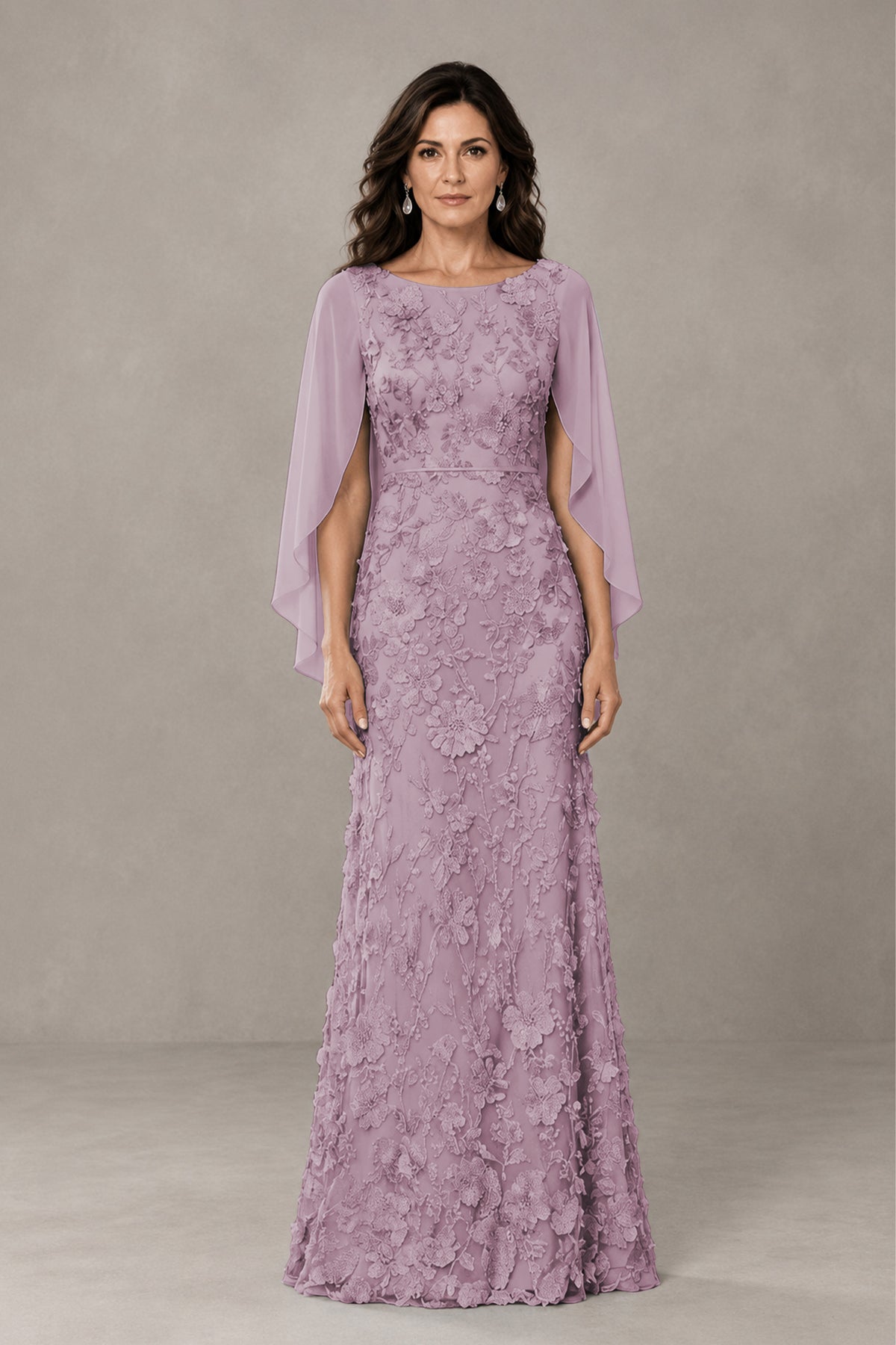 BOLODOO Wisteria Lace Mother of the Bride Dress with Cape Sleeves - Wisteria