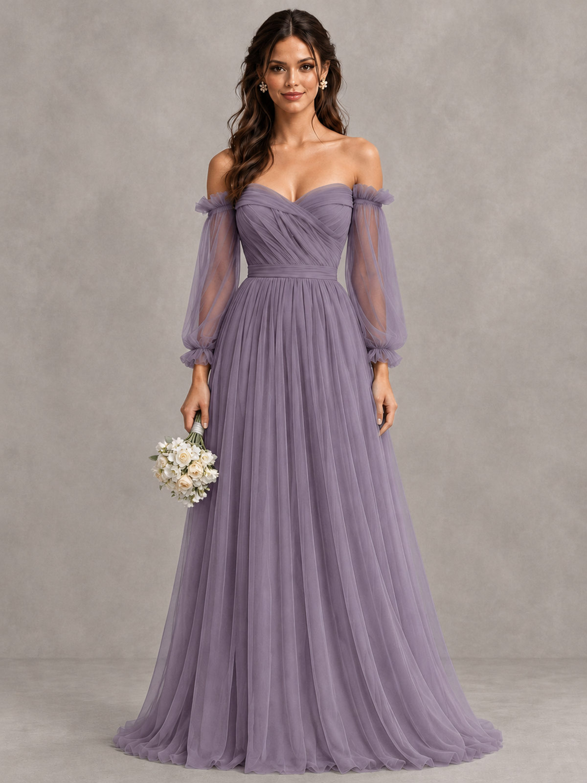 BOLODOO Wisteria Off-the-Shoulder Long Sleeve A-Line Bridesmaid Dress - Wisteria - Wisteria (1)
