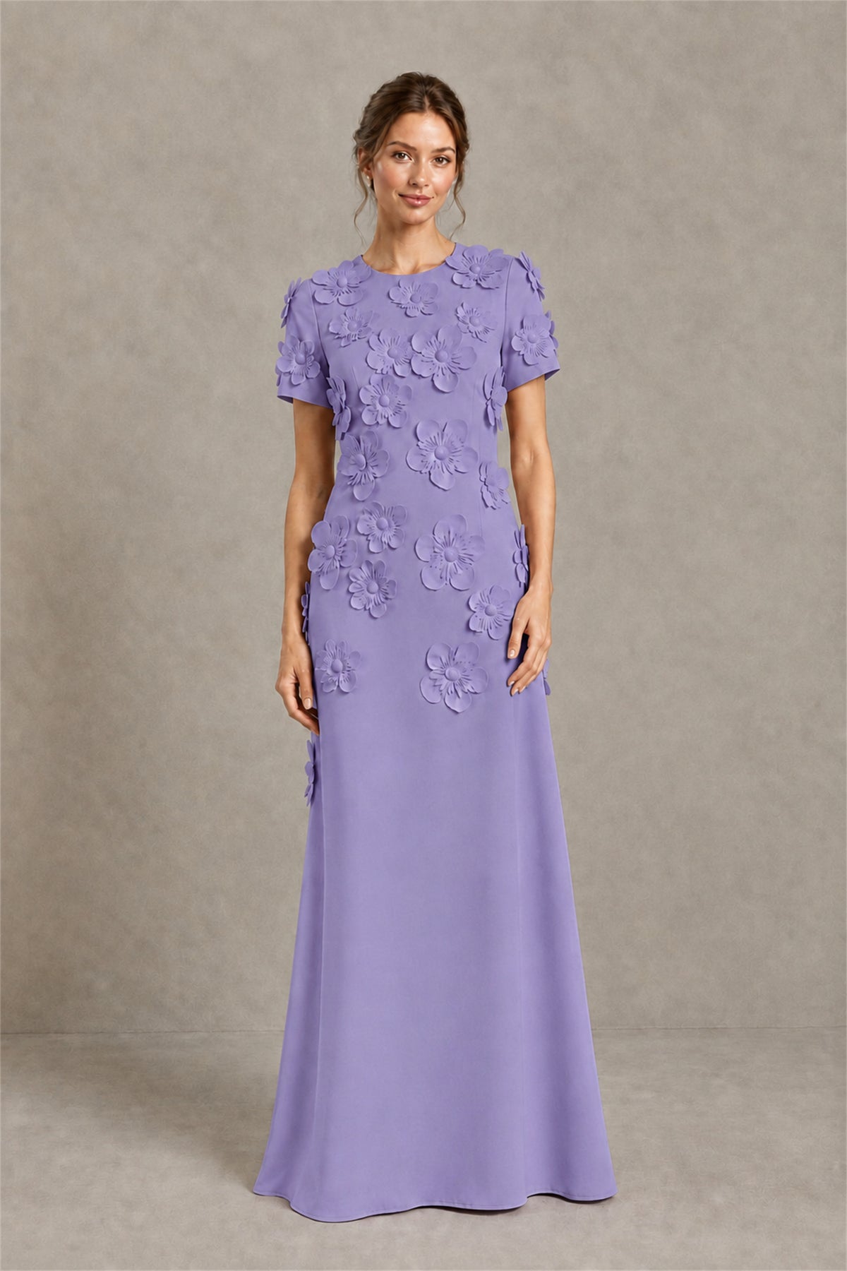 BOLODOO Wisteria Textured Floral Maxi Dress with Short Sleeves - Wisteria