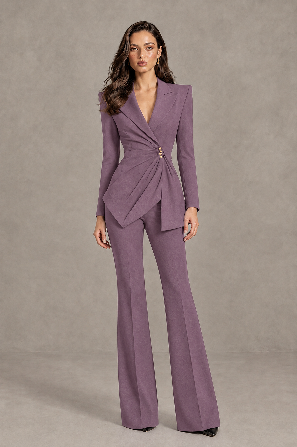 BOLODOO Wisteria Long Sleeve Wrap Blazer Pantsuit with Wide-Leg Trousers - Wisteria - Wisteria (1)