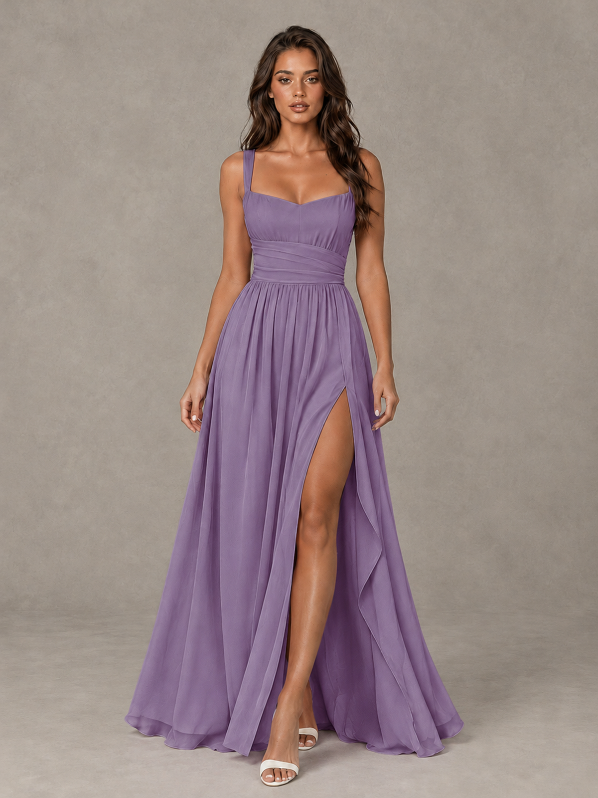 BOLODOO Wisteria A-Line Bridesmaid Dress with High Slit & Lace-Up Back - Wisteria - Wisteria (1)