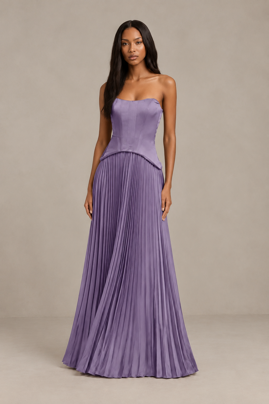 BOLODOO Wisteria Strapless Pleated Satin Evening Prom Dress - Wisteria