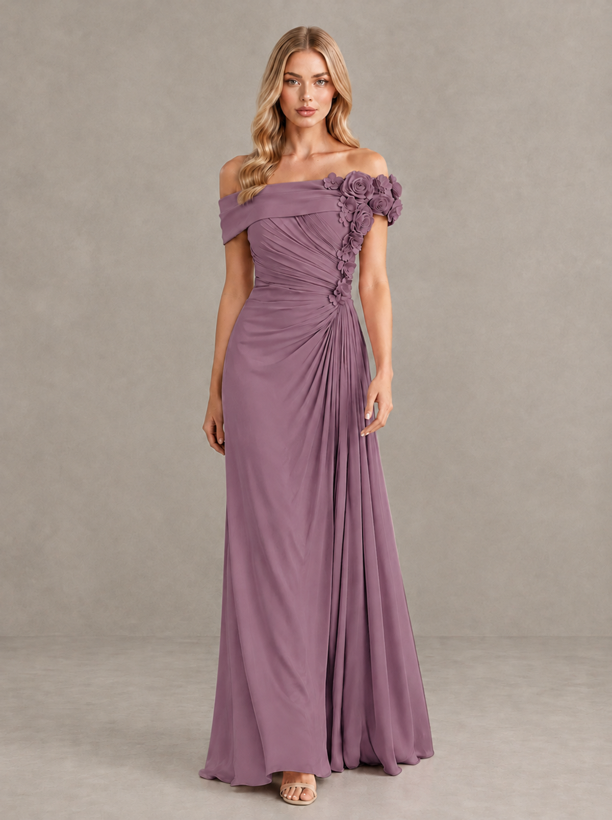 BOLODOO Wisteria Off-Shoulder Floral Applique Wedding Guest Maxi Dress - Wisteria - Wisteria (1)