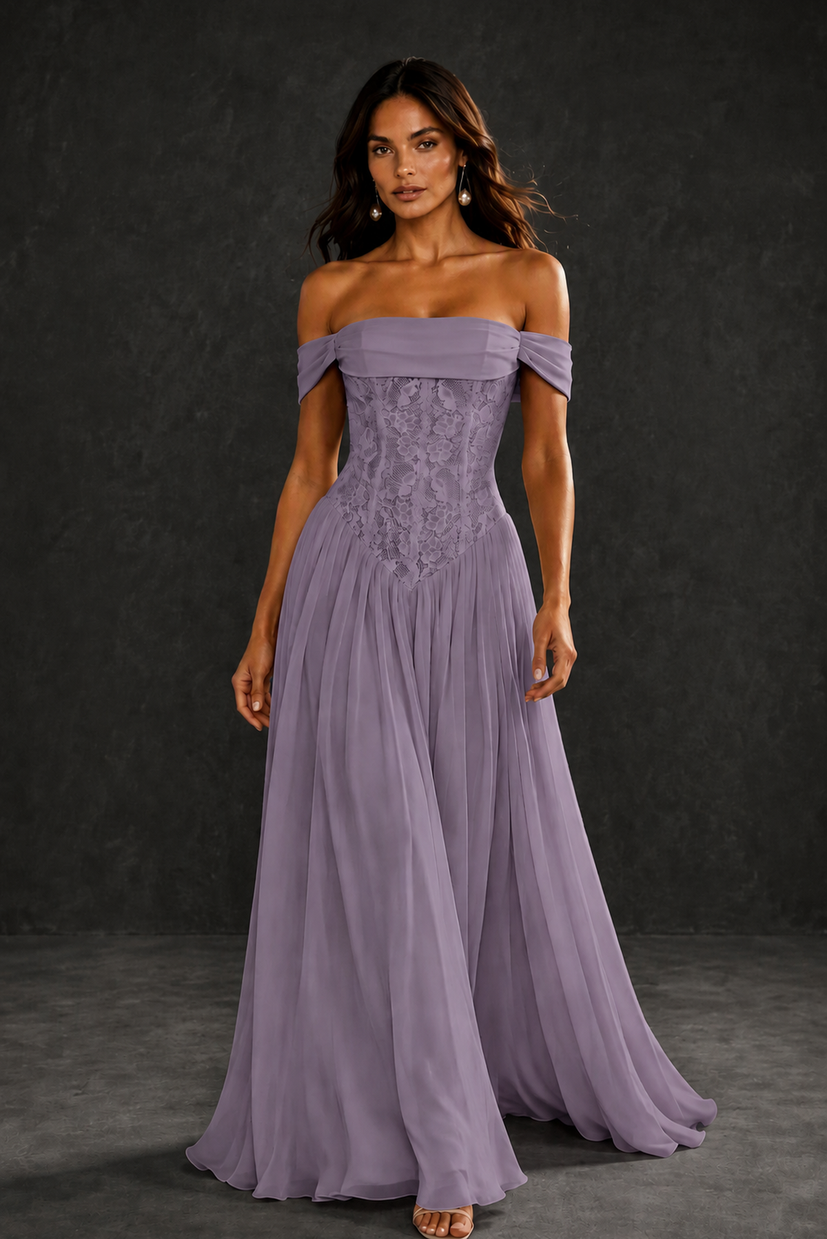 BOLODOO Wisteria Off-Shoulder Lace Corset Tulle Maxi Dress - Wisteria