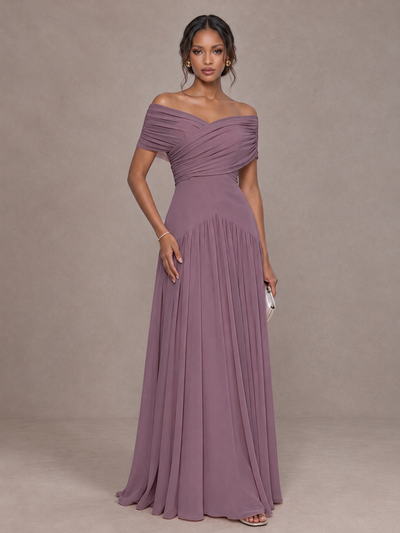 BOLODOO Wisteria Off-Shoulder Ruched A-Line Bridesmaid Dress - Wisteria - Wisteria (1)