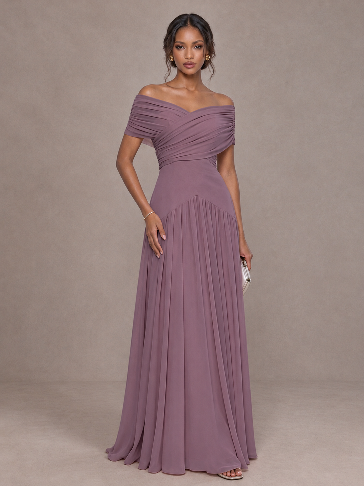 BOLODOO Wisteria Off-Shoulder Ruched A-Line Bridesmaid Dress - Wisteria - Wisteria (1)