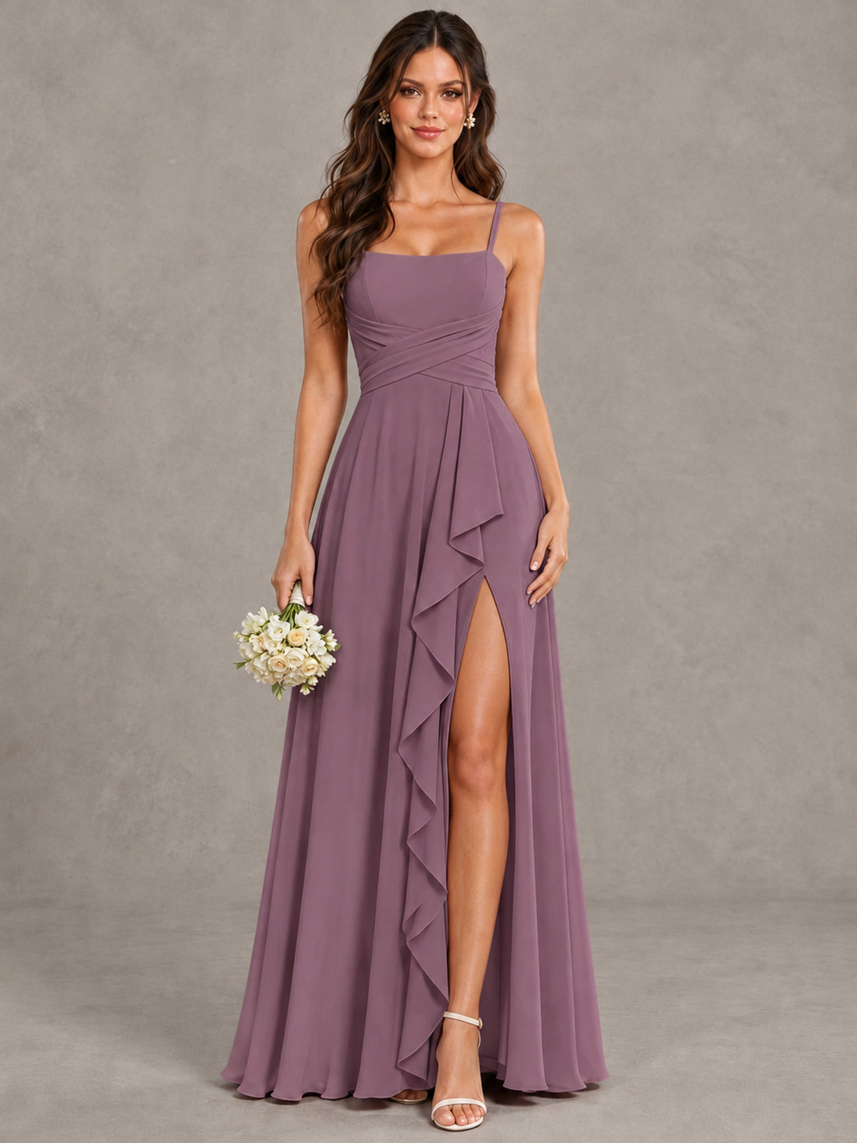 BOLODOO Wisteria Spaghetti Strap Ruffle Bridesmaid Dress with Slit - Wisteria - Wisteria (1)