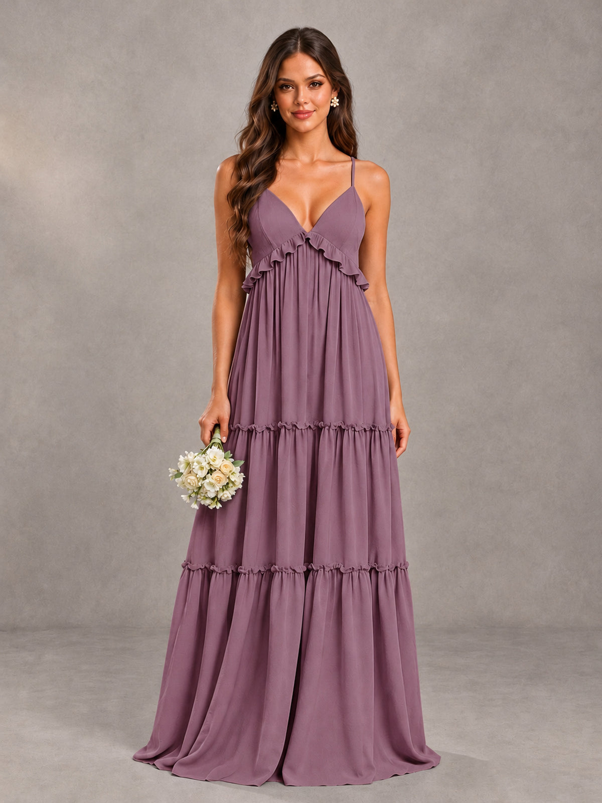BOLODOO Wisteria Tiered V-Neck Lace-Up Back Bridesmaid Dress - Wisteria - Wisteria (1)