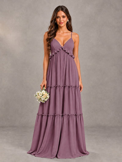 BOLODOO Wisteria Tiered V-Neck Lace-Up Back Bridesmaid Dress - Wisteria - Wisteria (1)