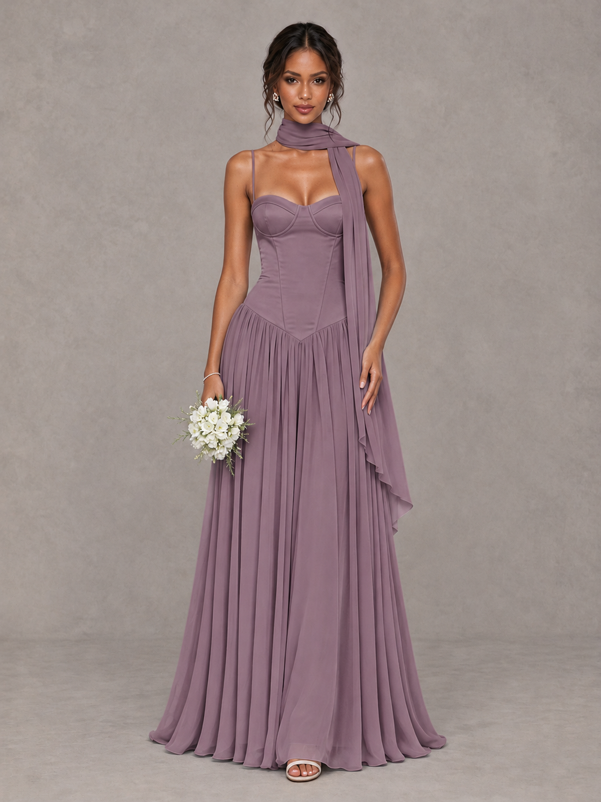 BOLODOO Wisteria Corset Bridesmaid Dress with Scarf - Wisteria - Wisteria (1)