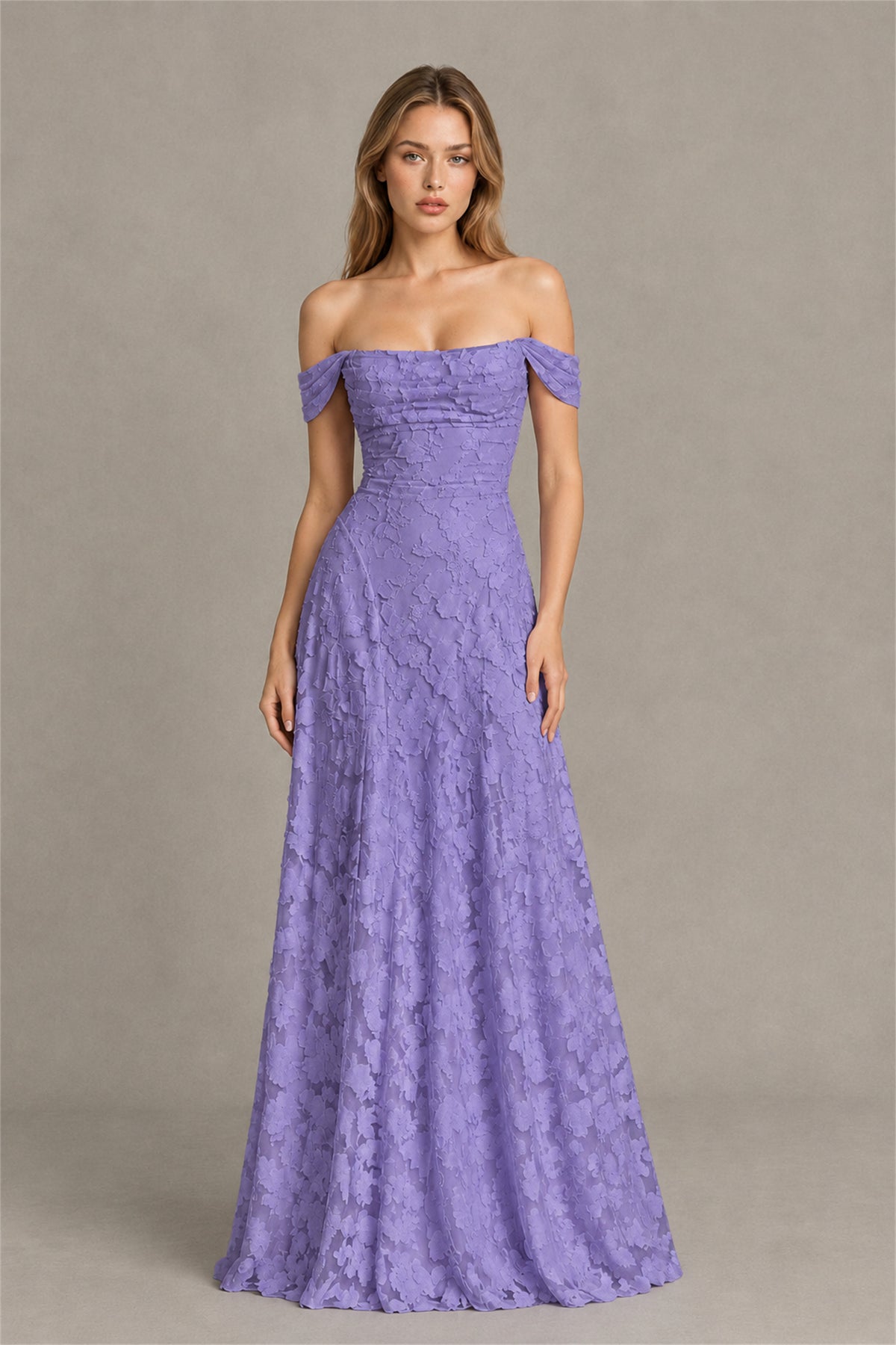 BOLODOO Wisteria Off-Shoulder Pleated A-Line Maxi Dress Floral - Wisteria