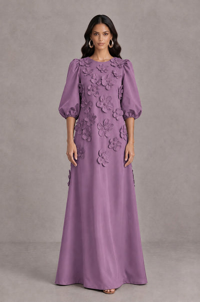 BOLODOO Wisteria Floral Applique Puff Sleeve A-Line Evening Dress - Wisteria - Wisteria (1)