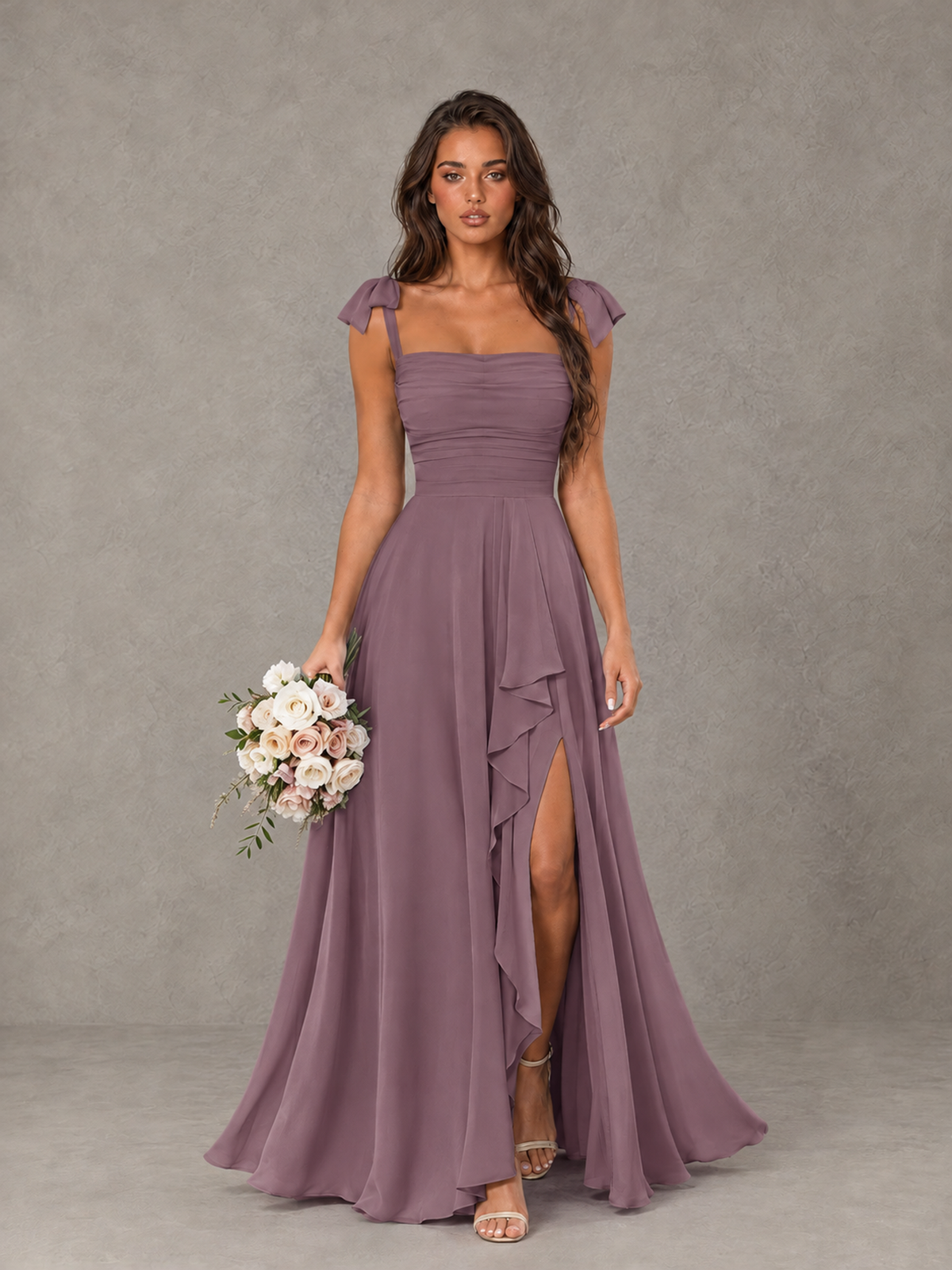 BOLODOO Wisteria Bow-Strap Bridesmaid Dress with Ruffle Slit - Wisteria - Wisteria (1)