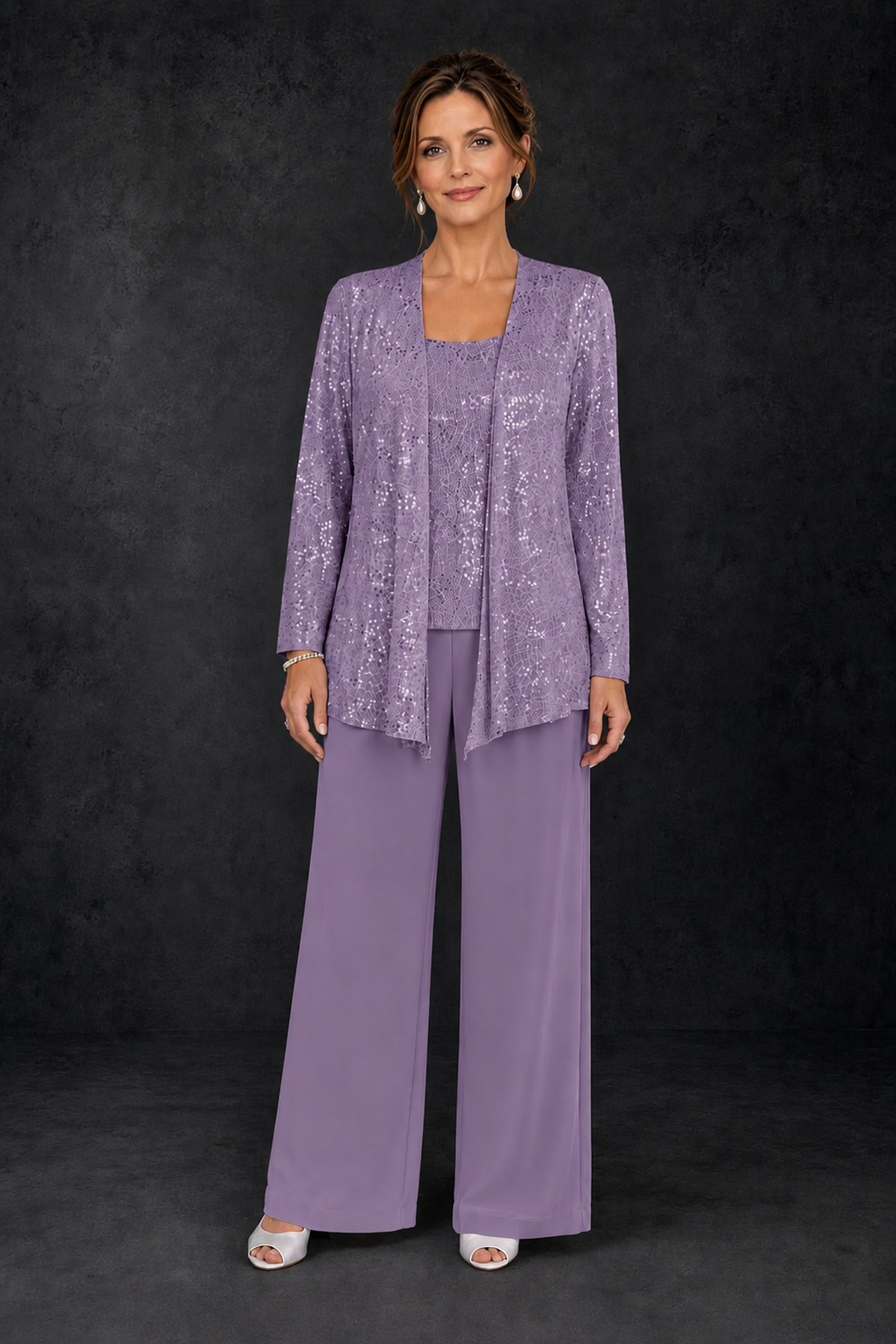 BOLODOO Wisteria Sequin Lace 3-Piece Pant Suit with Long Sleeve Jacket - Wisteria - Wisteria (1)