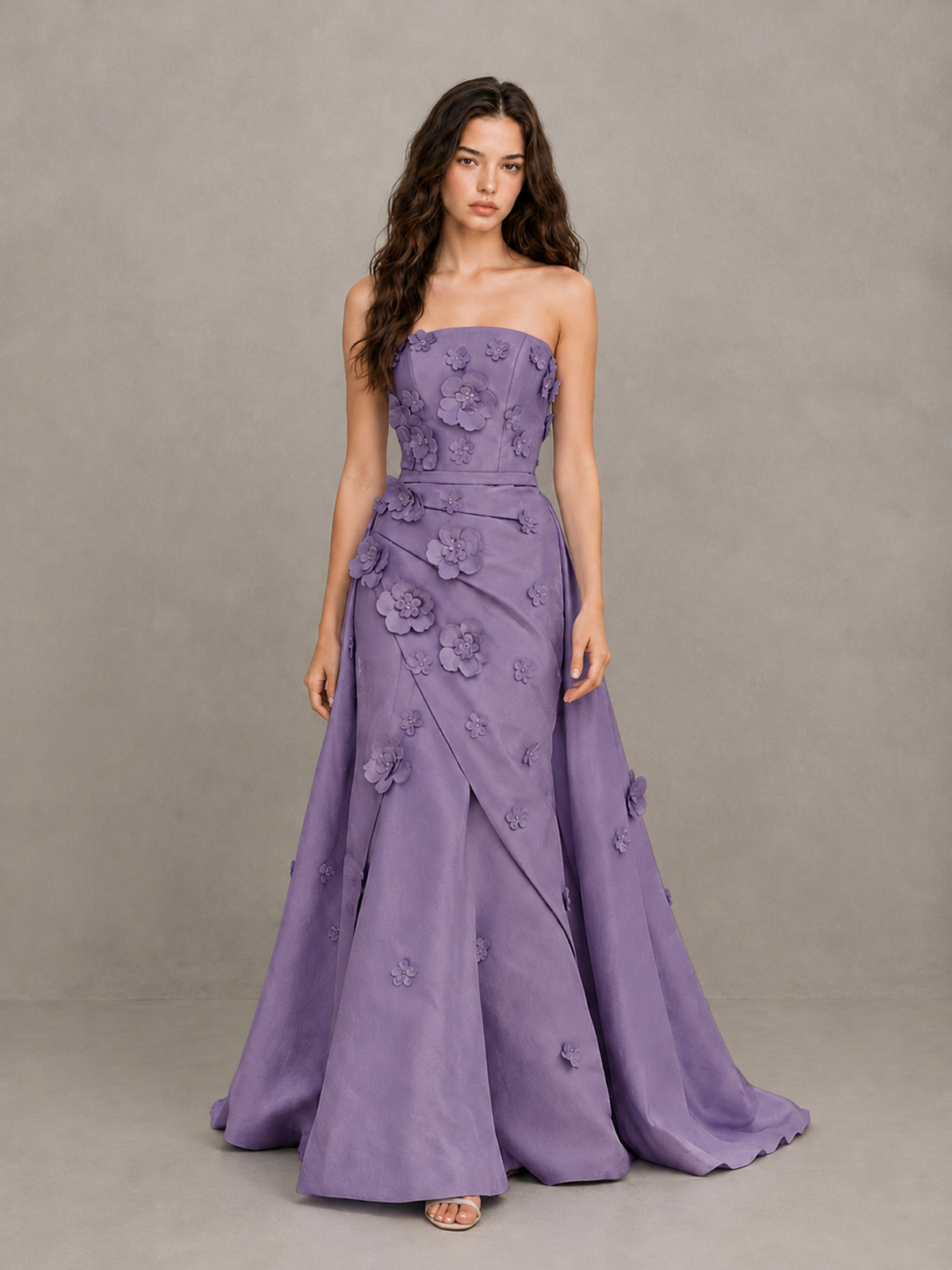 BOLODOO Wisteria Strapless 3D Floral Applique Prom Gown with Draped Skirt - Wisteria - Wisteria (1)