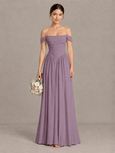 BOLODOO Wisteria Off-Shoulder Chiffon A-Line Bridesmaid Dress - Wisteria