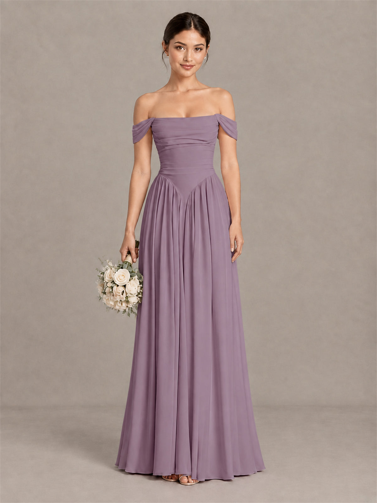 BOLODOO Wisteria Off-Shoulder Chiffon A-Line Bridesmaid Dress - Wisteria