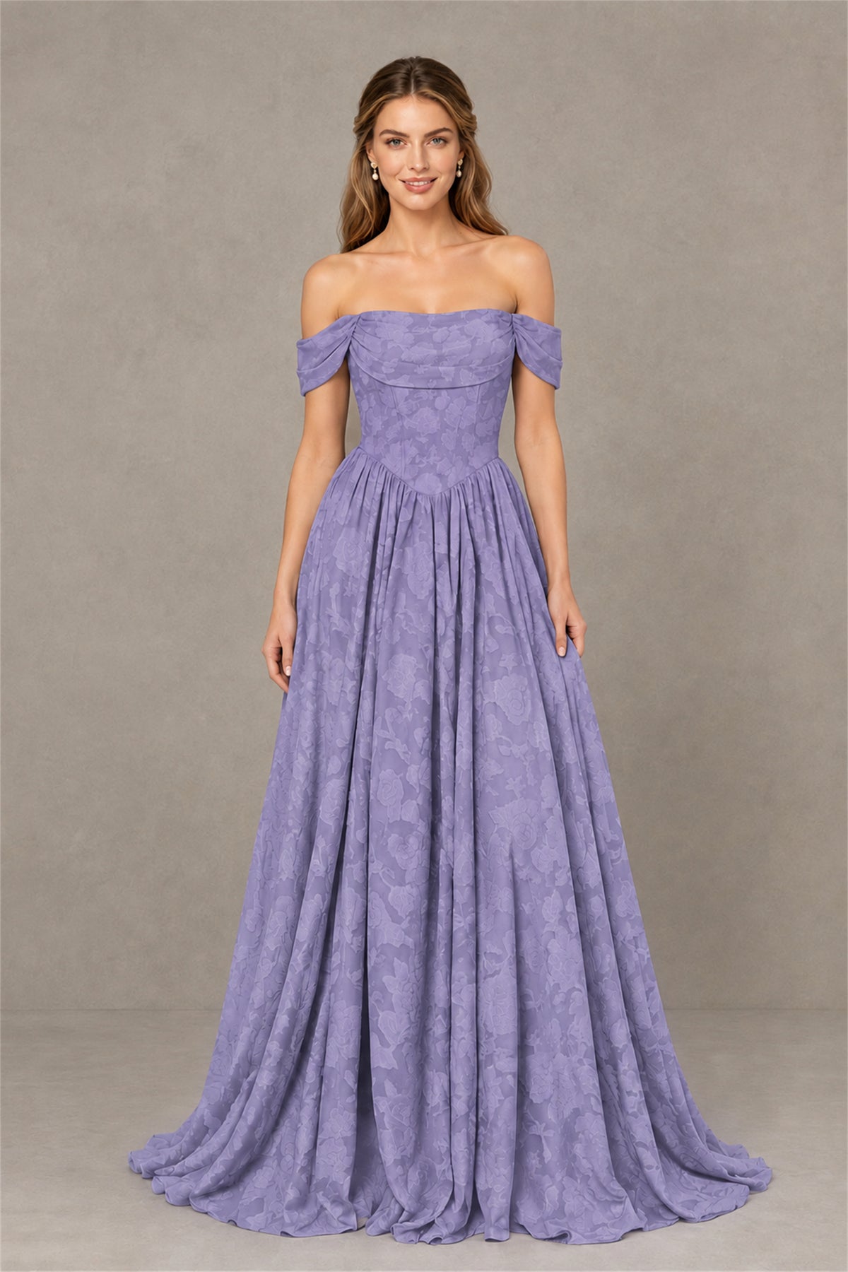 BOLODOO Wisteria Off-Shoulder Floral A-Line Maxi Dress - Wisteria