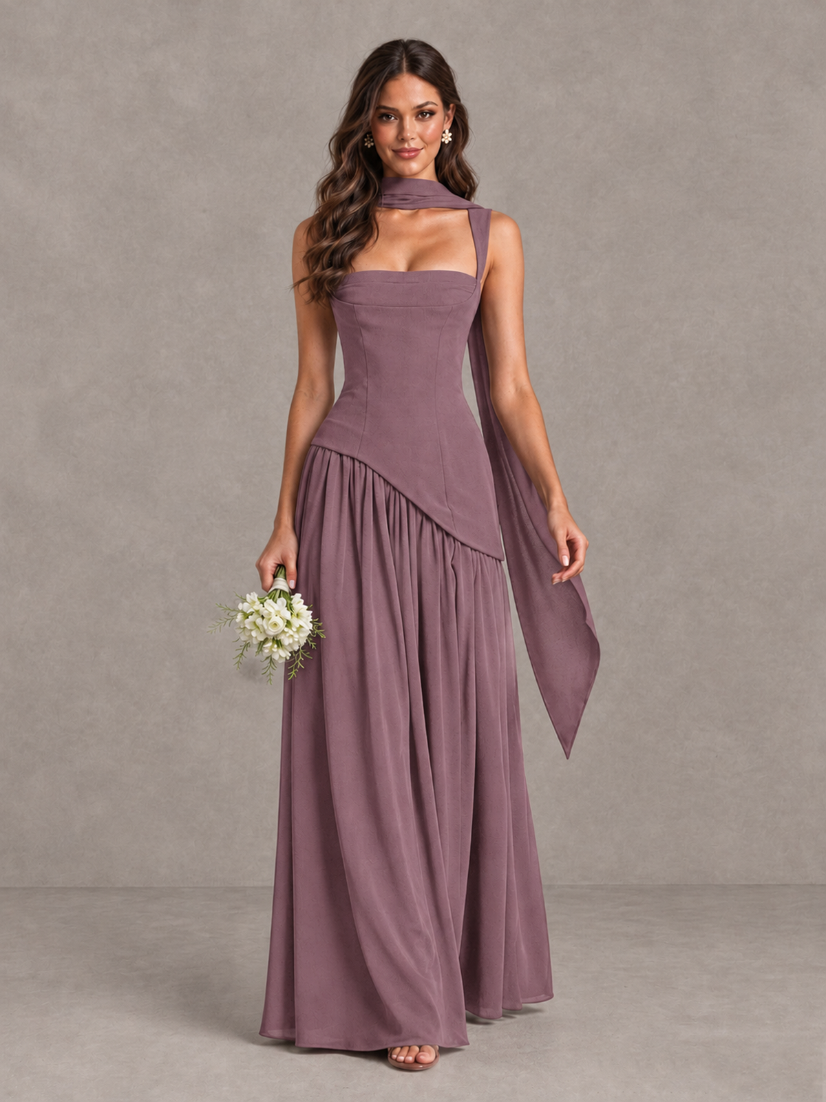 BOLODOO Wisteria Brown Scarf Bridesmaid Dress with Lace-Up Back - Wisteria - Wisteria (1)