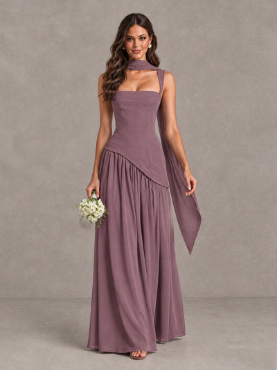 BOLODOO Wisteria Brown Scarf Bridesmaid Dress with Lace-Up Back - Wisteria - Wisteria (1)