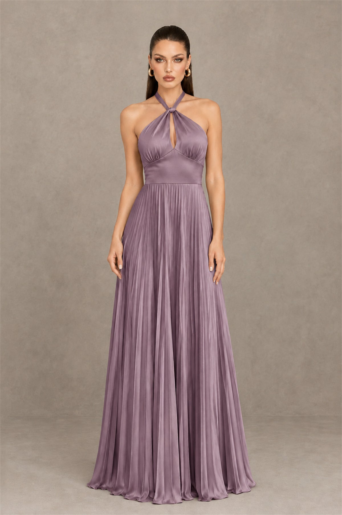 BOLODOO Wisteria Halter Pleated A-Line Evening Dress - Wisteria - Wisteria (1)