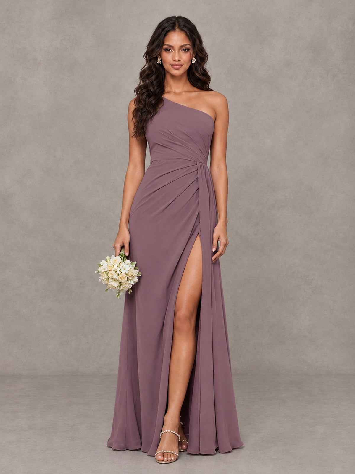 BOLODOO Wisteria One-Shoulder Chiffon Bridesmaid Dress with Ruched Bodice & High Slit - Wisteria - Wisteria (1)