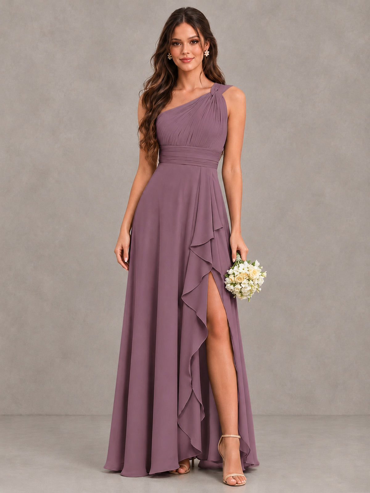 BOLODOO Wisteria One-Shoulder Ruffle Bridesmaid Dress with Slit - Wisteria - Wisteria (1)