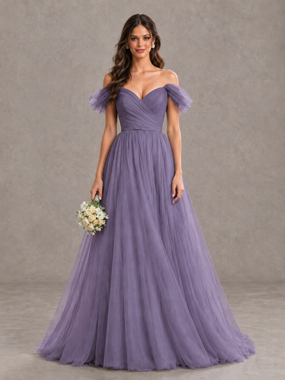 BOLODOO Wisteria Off-the-Shoulder Ruffle Sleeve A-Line Bridesmaid Dress - Wisteria - Wisteria (1)