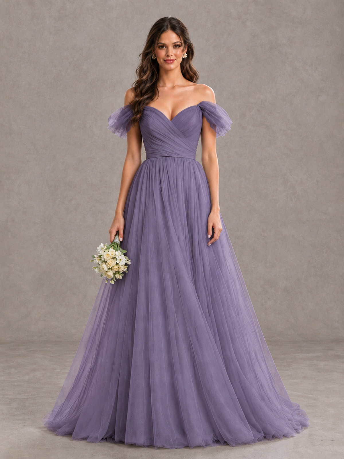 BOLODOO Wisteria Off-the-Shoulder Ruffle Sleeve A-Line Bridesmaid Dress - Wisteria - Wisteria (1)
