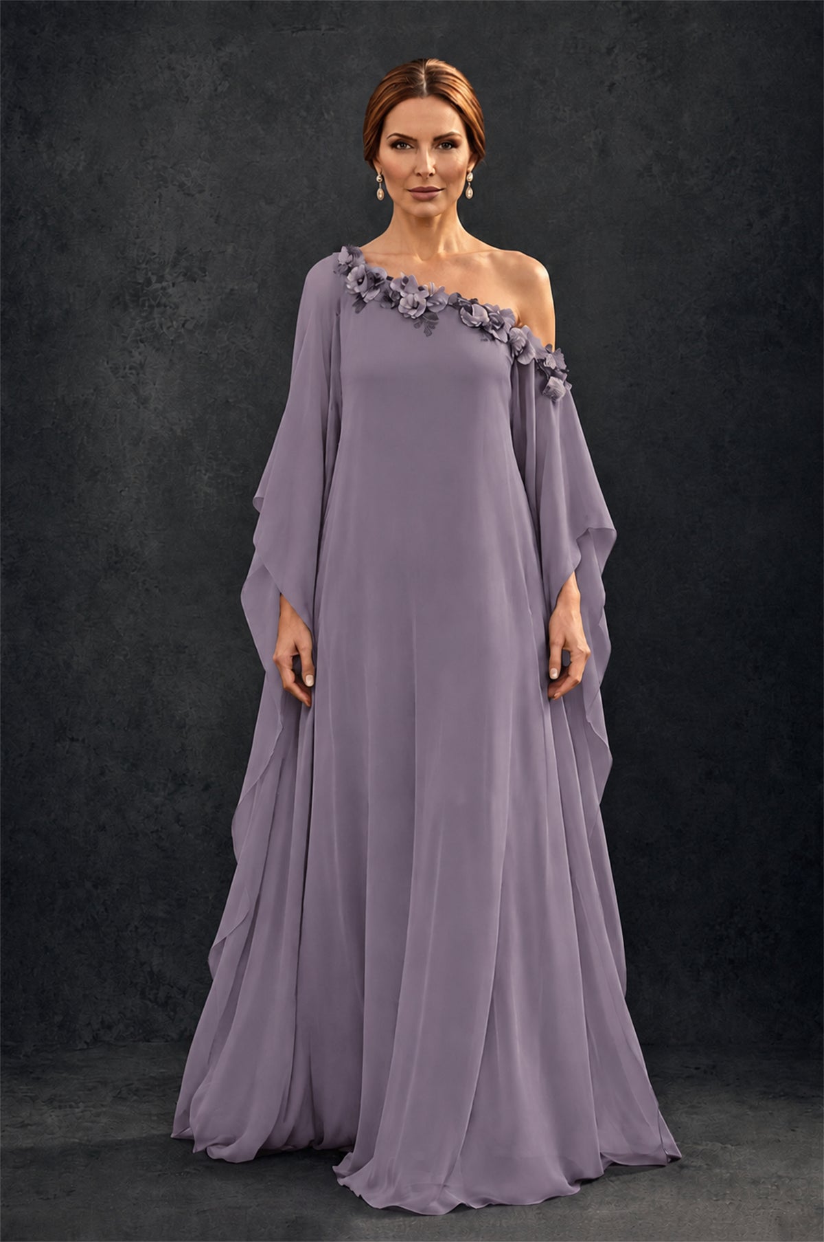 BOLODOO Wisteria 2-Piece Set: Off-Shoulder 3D Floral Cape Gown & One-Shoulder Wide-Leg Jumpsuit | BD0373 - Wisteria