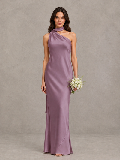 BOLODOO Wisteria Satin One-Shoulder Bridesmaid Dress with Open Back - Wisteria - Wisteria (1)
