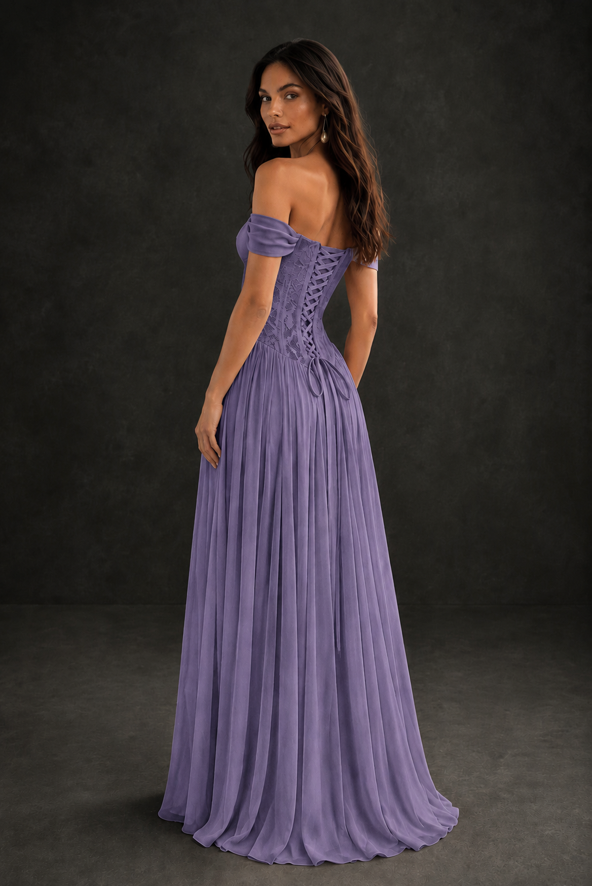 BOLODOO Wisteria Off-Shoulder Lace Corset Tulle Maxi Dress - Wisteria