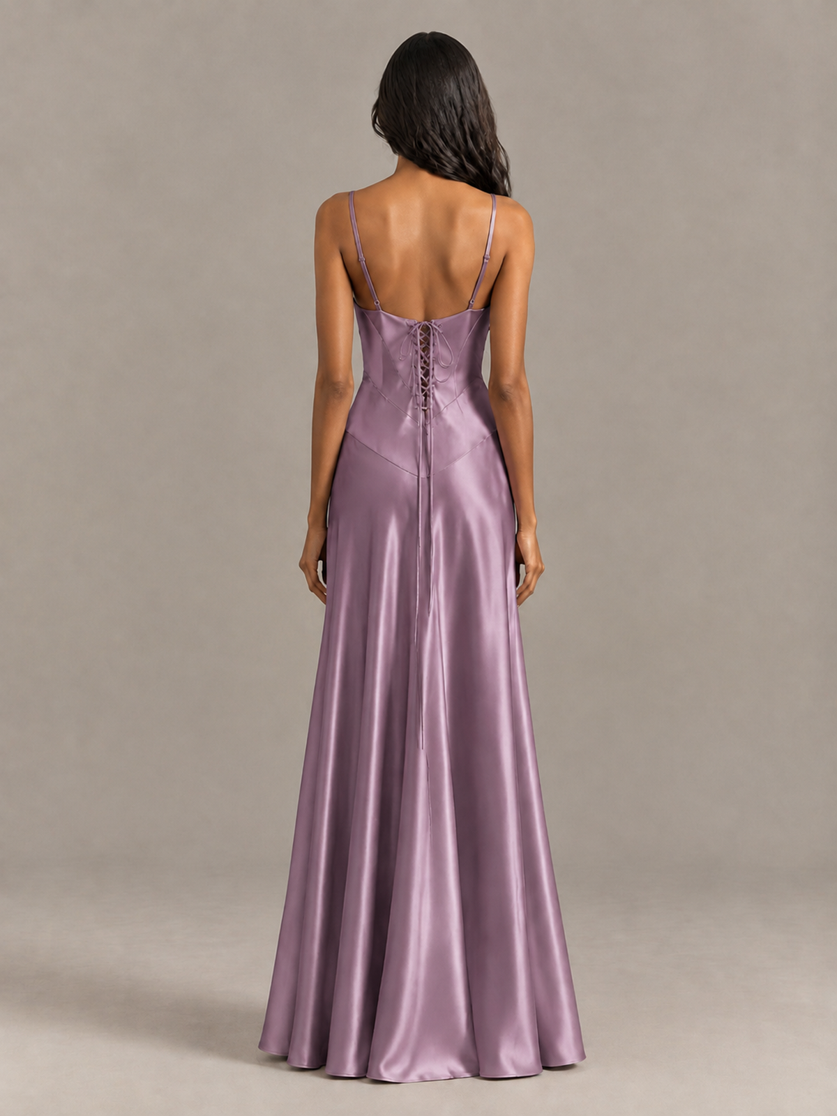 BOLODOO Wisteria Satin Lace-Up Back Maxi Dress - Wisteria