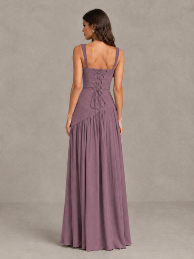 BOLODOO Wisteria Brown Scarf Bridesmaid Dress with Lace-Up Back - Wisteria - Wisteria (2)