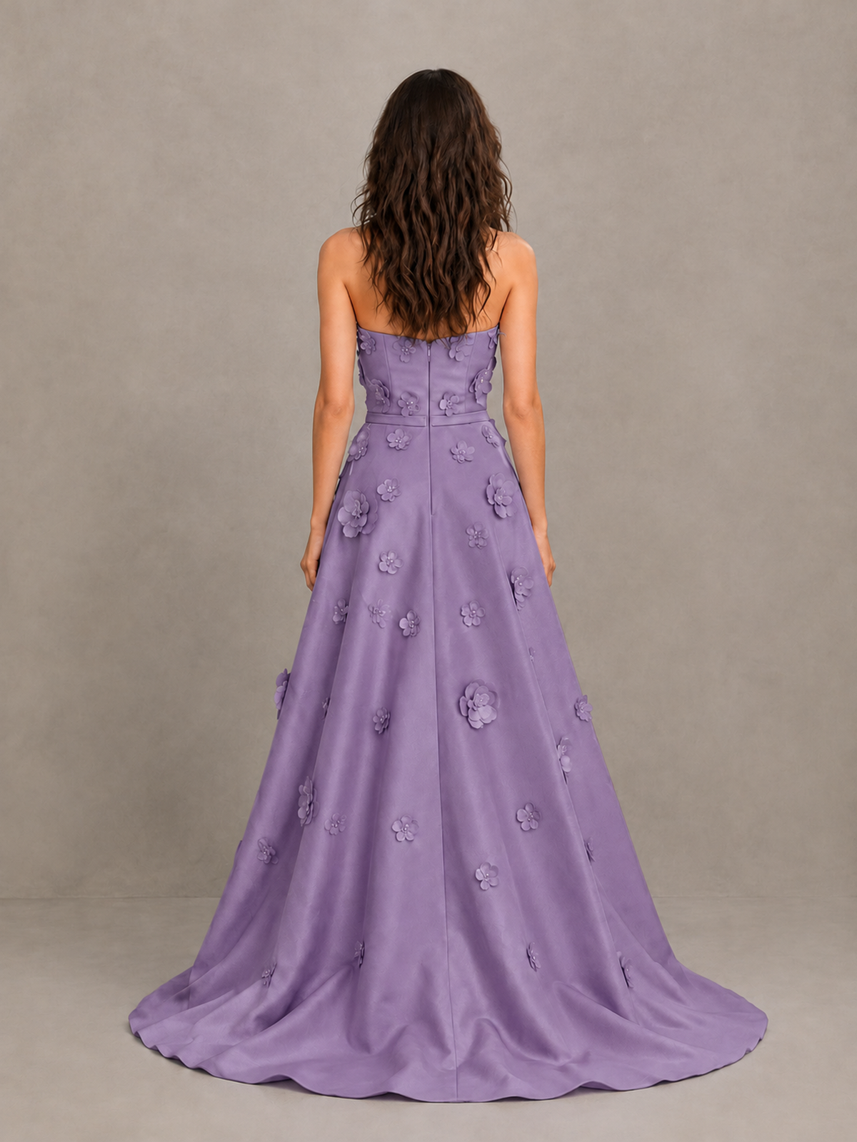 BOLODOO Wisteria Strapless 3D Floral Applique Prom Gown with Draped Skirt - Wisteria - Wisteria (2)