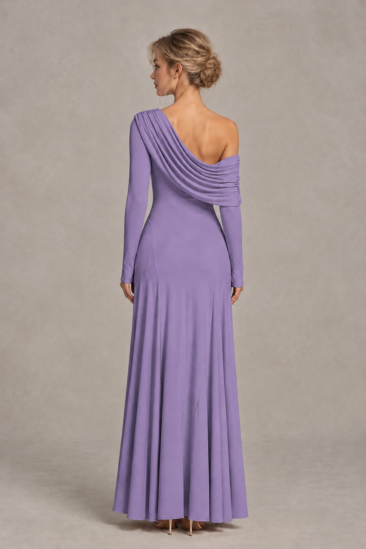 BOLODOO Wisteria Asymmetric Draped Long Sleeve Evening Gown - Wisteria