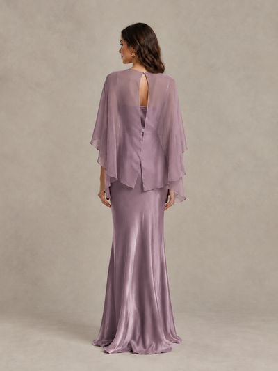 BOLODOO Wisteria Satin Mermaid Bridesmaid Dress with Chiffon Cape - Wisteria - Wisteria (2)