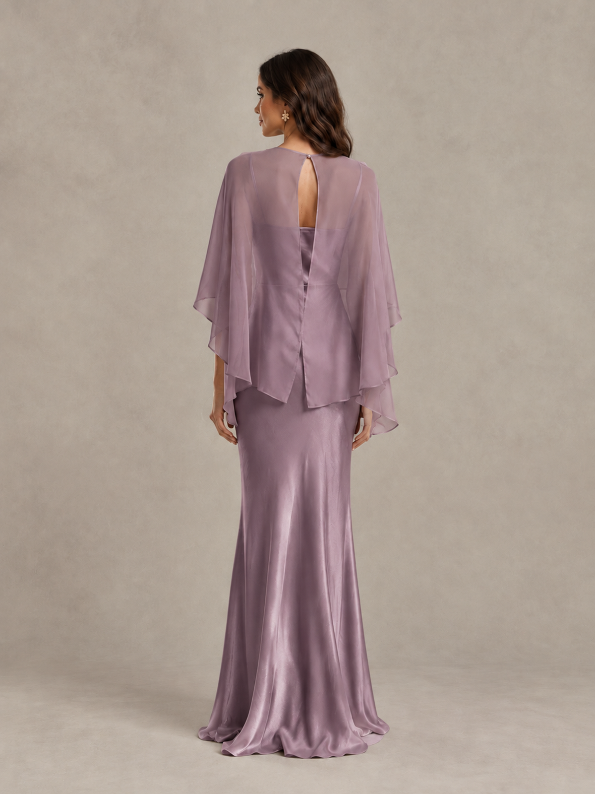 BOLODOO Wisteria Satin Mermaid Bridesmaid Dress with Chiffon Cape - Wisteria - Wisteria (2)