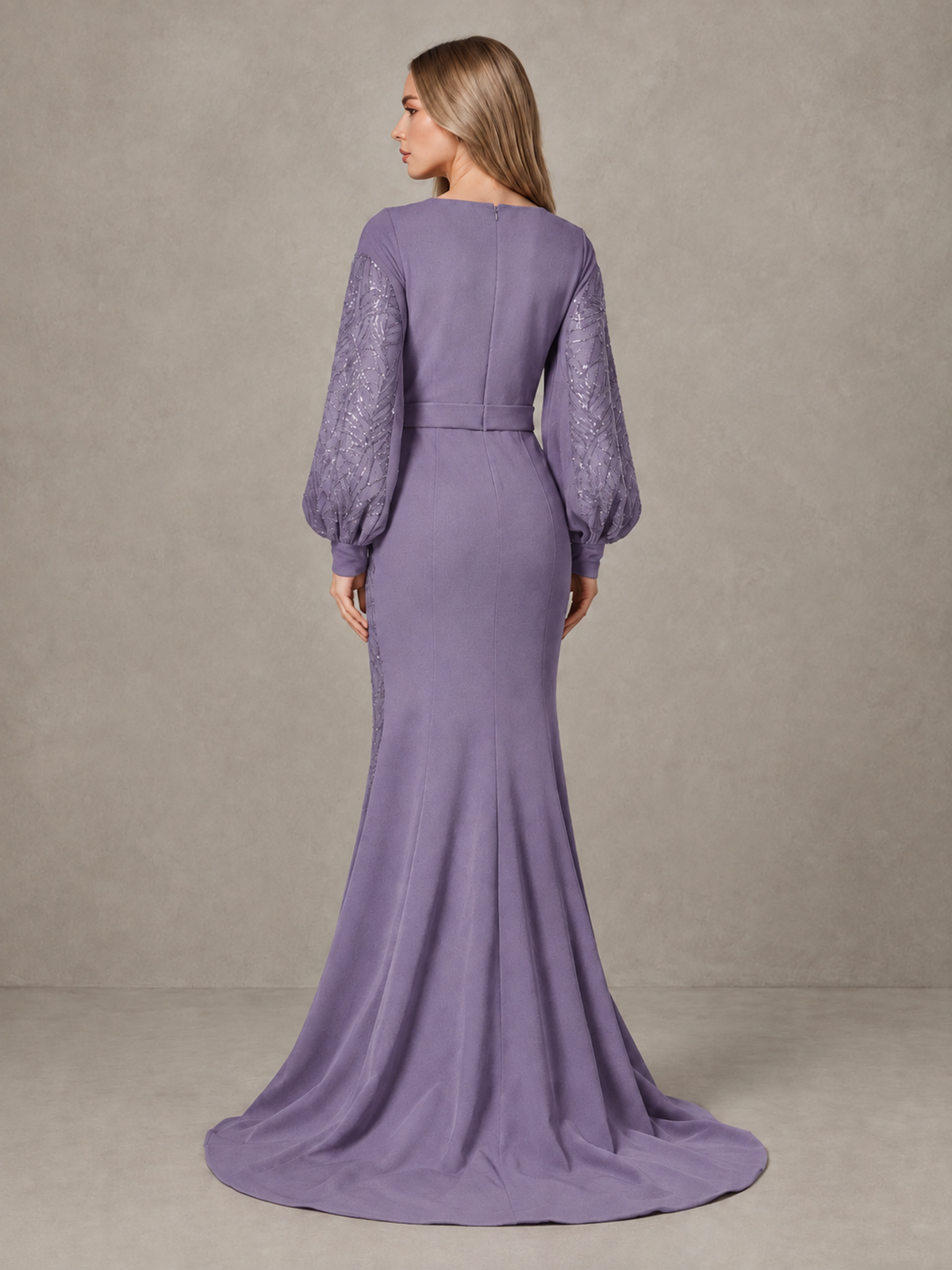 BOLODOO Wisteria Sequin Long Bishop Sleeve Mermaid Evening Dress - Wisteria - Wisteria (2)