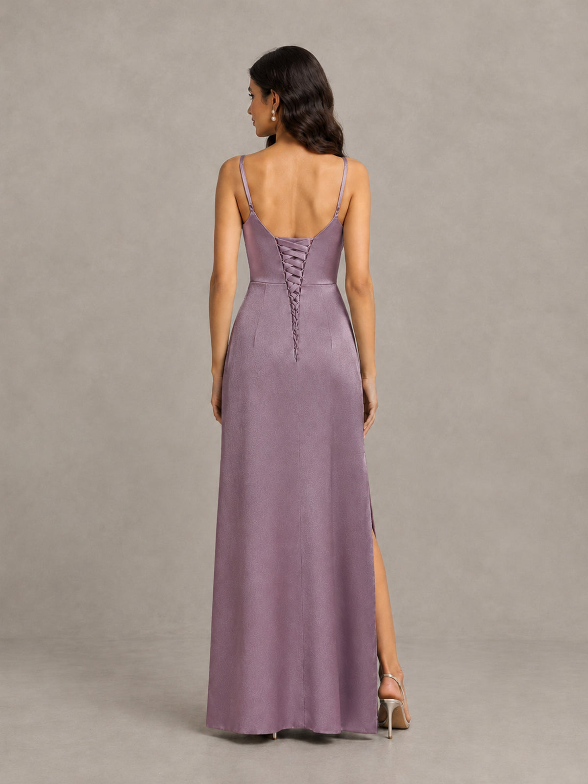 BOLODOO Wisteria Cowl Neck Satin Bridesmaid Dress with Slit - Wisteria - Wisteria (2)