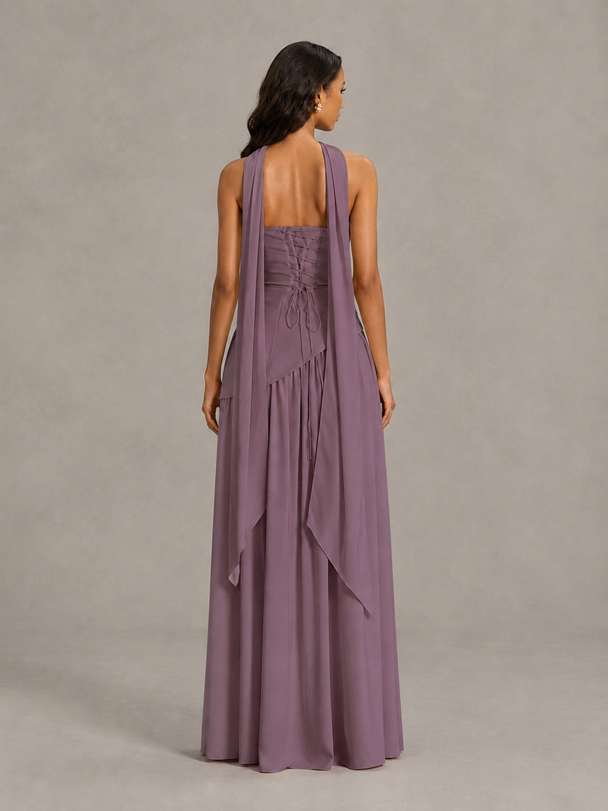 Wisteria Strapless Bridesmaid Dress with Scarf & High Slit - Wisteria - Wisteria (2)