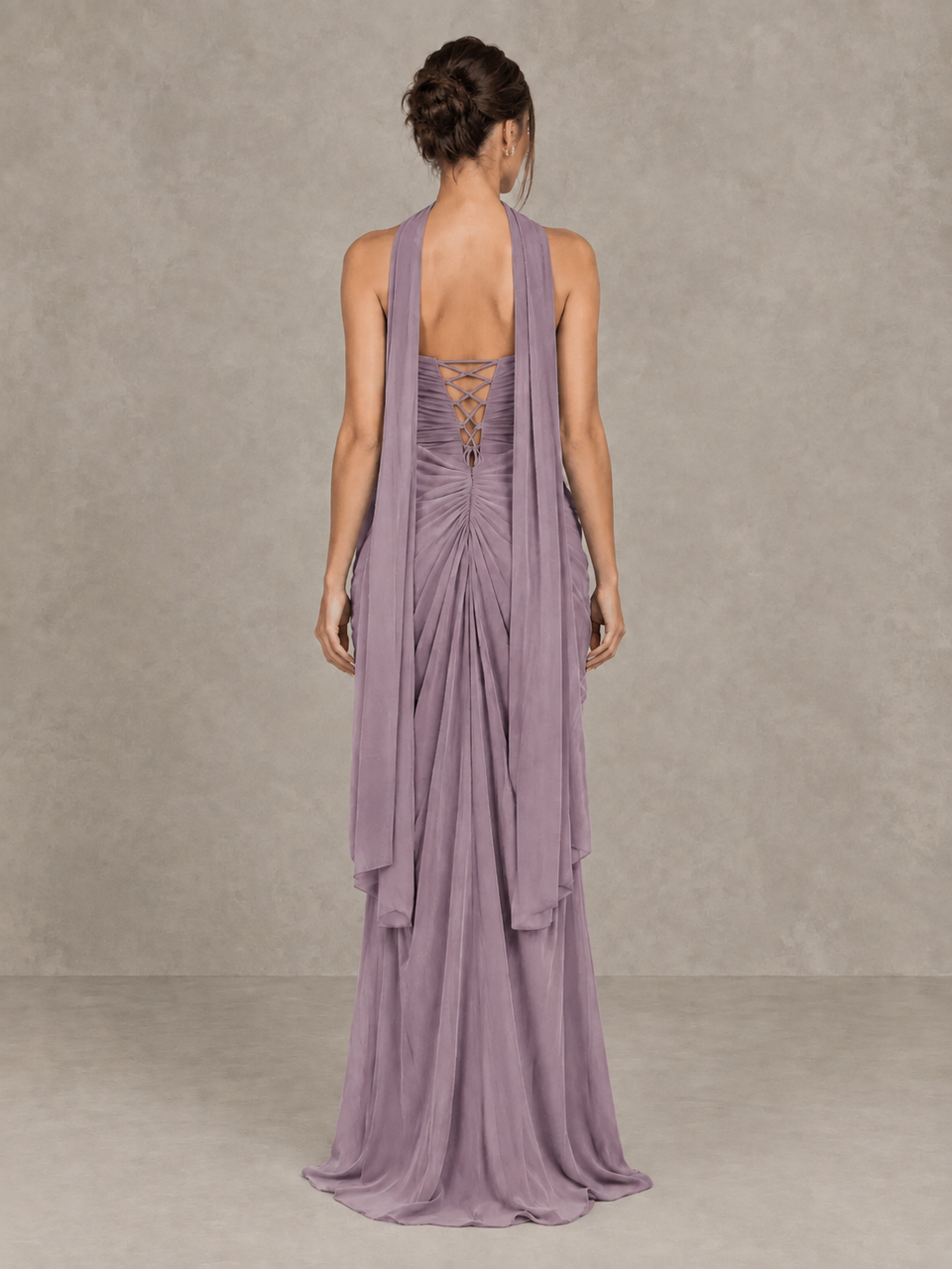 BOLODOO Wisteria Strapless Ruched Maxi Dress with Scarf and Slit - Wisteria
