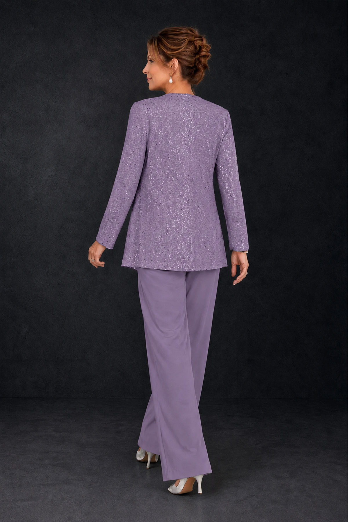 BOLODOO Wisteria Sequin Lace 3-Piece Pant Suit with Long Sleeve Jacket - Wisteria - Wisteria (2)