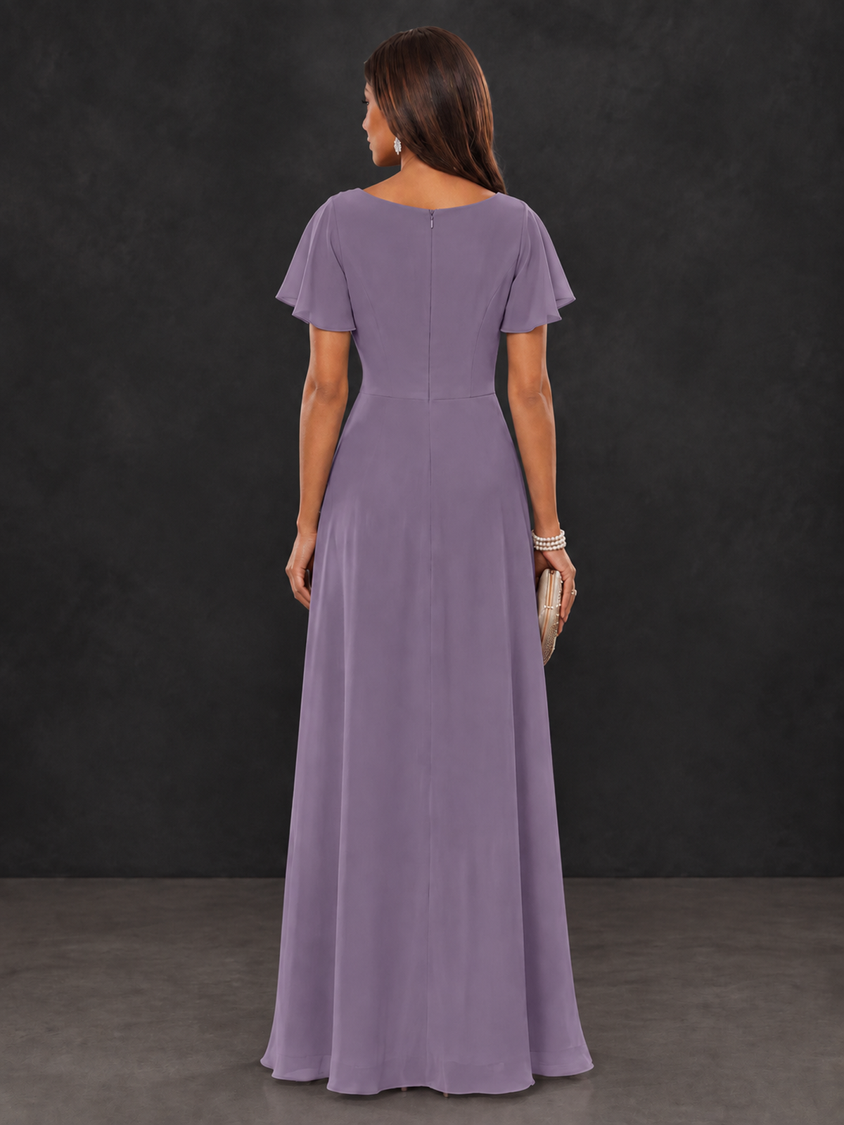 BOLODOO Wisteria Floral Flutter Sleeve Mother of the Bride Dress - Wisteria