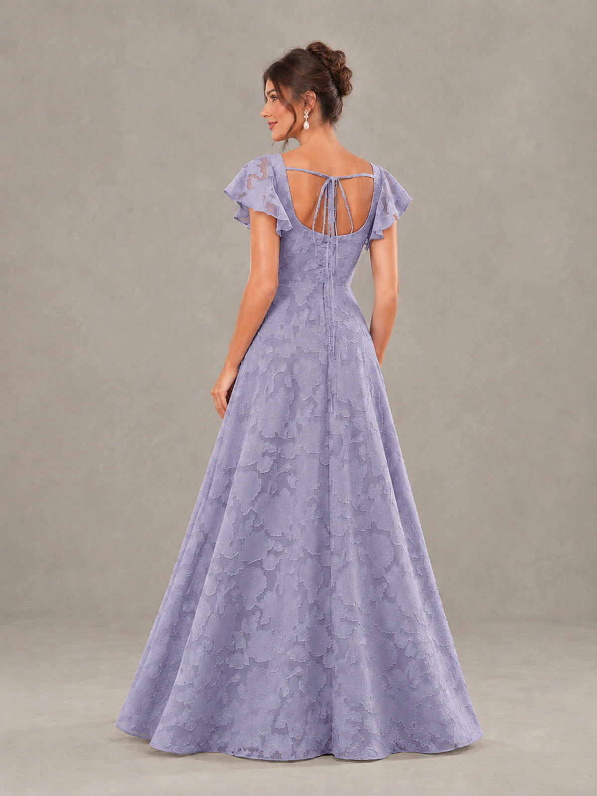 BOLODOO Wisteria Floral Flutter Sleeve Bridesmaid Dress with Slit - Wisteria - Wisteria (2)