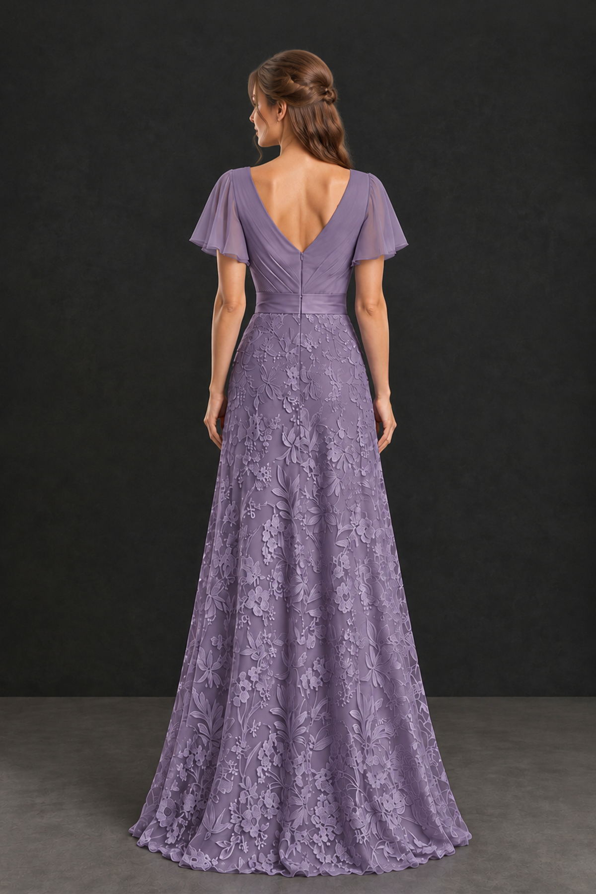 BOLODOO Wisteria Flutter Sleeve Lace Mother of the Bride Dress - Wisteria