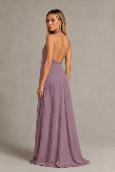 BOLODOO Wisteria Backless Halter Satin Bridesmaid Dress - Wisteria