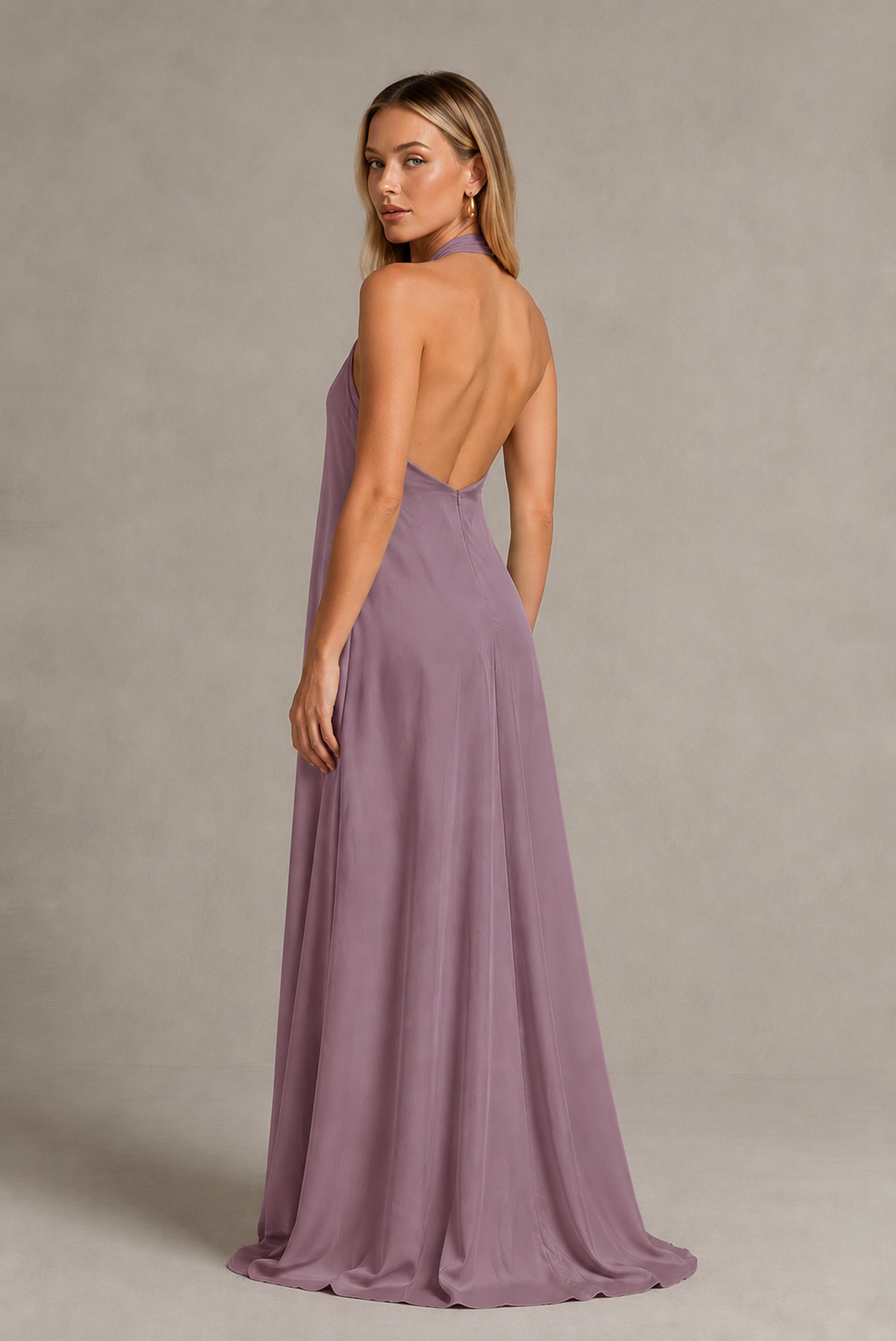BOLODOO Wisteria Backless Halter Satin Bridesmaid Dress - Wisteria